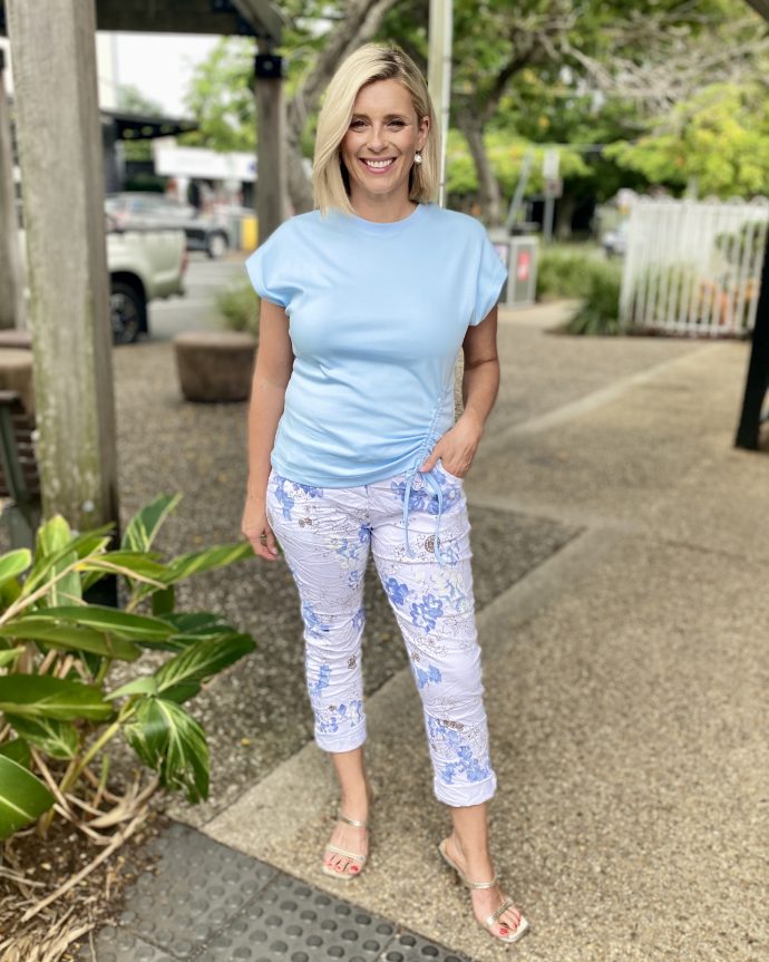 Nina Drawstring Tee – Light Blue