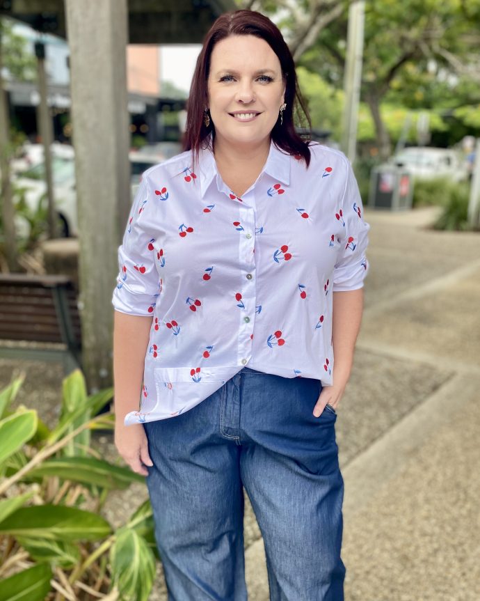 Cherry Emb Shirt – White